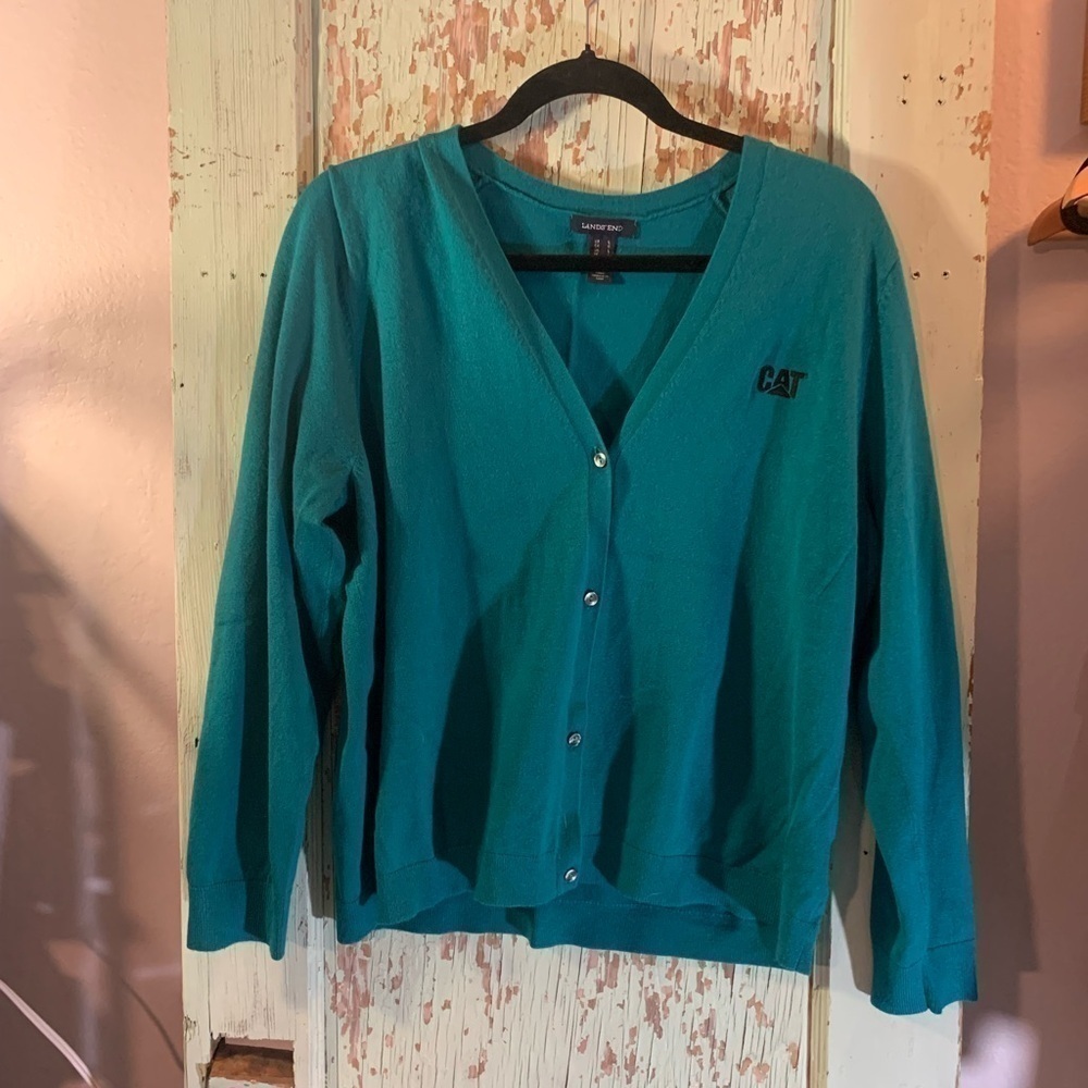 Women’s LandsEnd Teal CAT cardigan Size Large. Preloved Good Condition